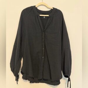 Aerie oversized cotton top with tie sleeves (black)